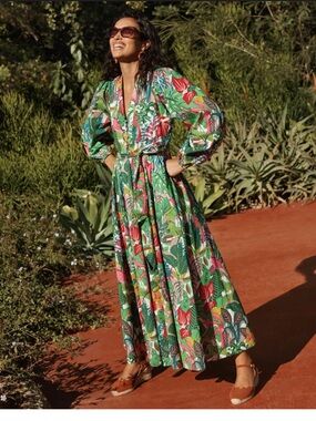 chinese dress ladies Ava Cotton Midi Dress-Multi, Ornamental Garden